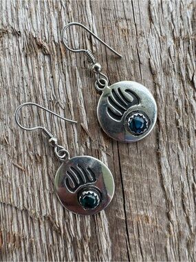 Sterling Silver Blue Gem Bear Paw Drop Earrings - Women Jewelry
